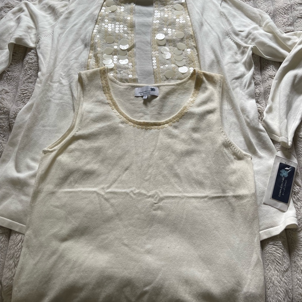 Completely Me by Liz Lange 2-Piece Sweater Set – Cardigan & Tank, Sequin Fringe​